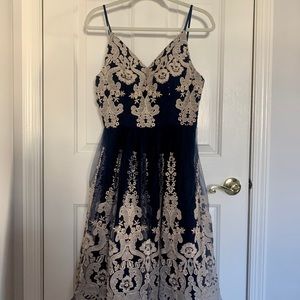 blue and cream lace dress